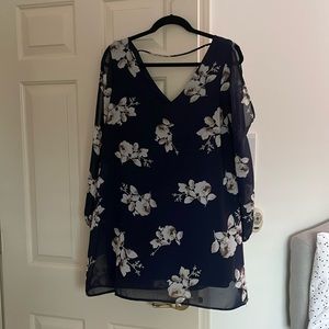 Navy Floral Long Sleeve Dress